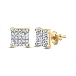 10kt Yellow Gold Round Diamond Square Earrings 1/6 Cttw
