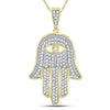 10kt Yellow Gold Mens Round Diamond Eye of Fatima Hamsa Hand Charm Pendant 1/2 Cttw