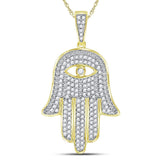 10kt Yellow Gold Mens Round Diamond Eye of Fatima Hamsa Hand Charm Pendant 1/2 Cttw