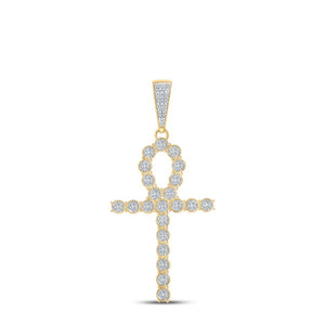 10kt Yellow Gold Mens Round Diamond Ankh Cross Charm Pendant 5/8 Cttw