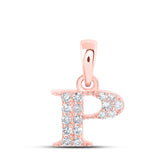 10kt Rose Gold Womens Round Diamond P Initial Letter Pendant 1/10 Cttw