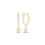 10kt Yellow Gold Womens Round Diamond Hoop Dangle Earrings 1/6 Cttw