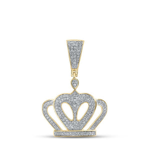 10kt Yellow Gold Mens Round Diamond Crown Charm Pendant 1/2 Cttw