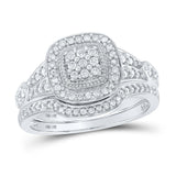 10kt White Gold Round Diamond Cluster Bridal Wedding Ring Band Set 1/5 Cttw