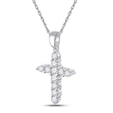 14kt White Gold Womens Round Diamond Cross Religious Pendant 1/4 Cttw