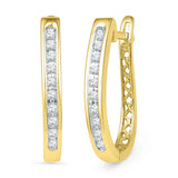 10kt Yellow Gold Womens Round Diamond Slender Single Row Oblong Hoop Earrings 1/5 Cttw