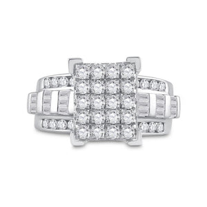 10kt White Gold Round Diamond Cluster Bridal Wedding Engagement Ring 1-1/2 Cttw