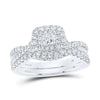 14kt White Gold Round Diamond Halo Bridal Wedding Ring Band Set 1 Cttw