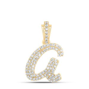 10kt Yellow Gold Womens Round Diamond A Cursive Initial Letter Pendant 1/3 Cttw