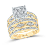 10kt Yellow Gold His Hers Round Diamond Square Matching Wedding Set 3/4 Cttw