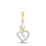 10kt Yellow Gold Womens Round Diamond Heart Pendant 1/4 Cttw