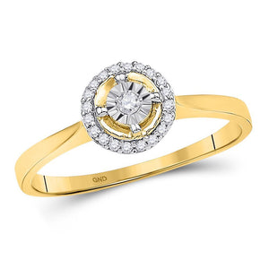 10kt Yellow Gold Round Diamond Solitaire Halo Bridal Wedding Engagement Ring 1/12 Cttw